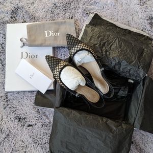 Dior⭐J'Dior Black and Nude Mesh Slingbacks